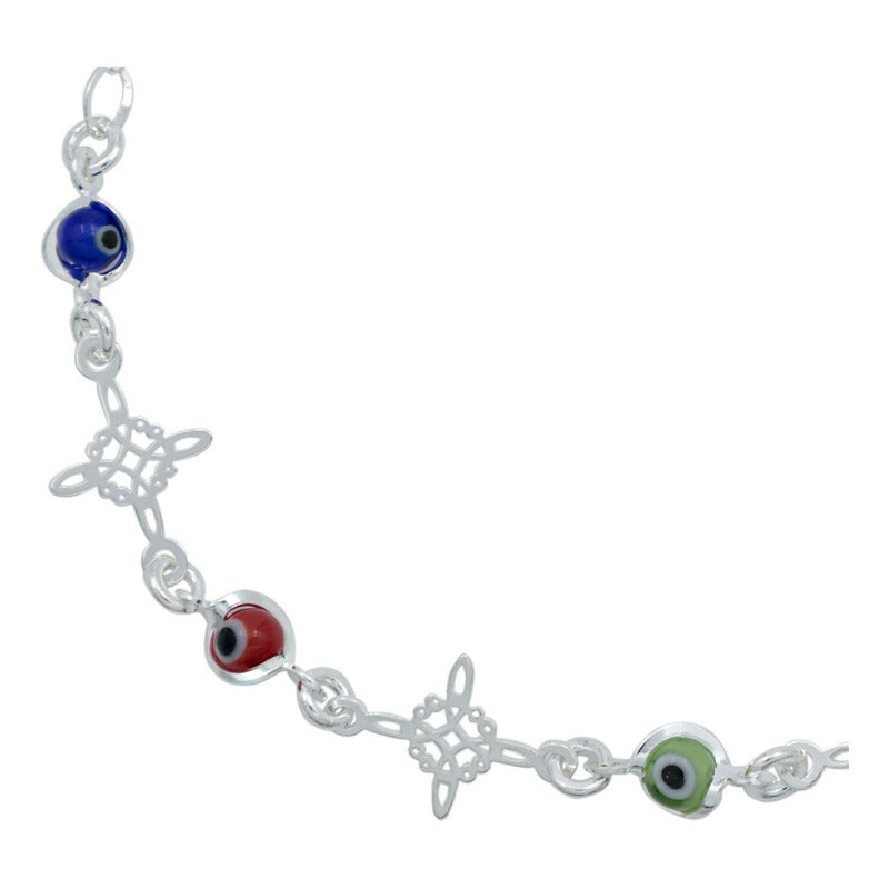 Pulsera Ajustable Nudo De Bruja Triqueta Ojo Turco Plata 925