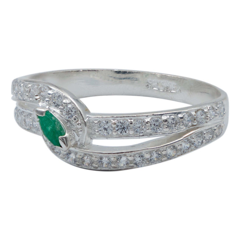 Anillo Mujer Promesa Amor Plata Esmeralda Certificado 0.15ct