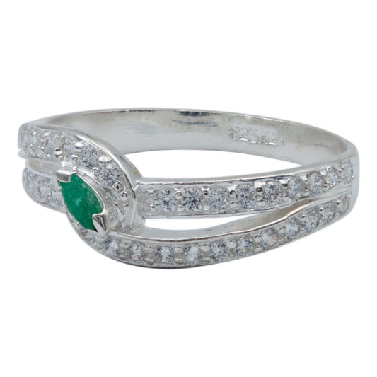 Anillo Mujer Promesa Amor Plata Esmeralda Certificado 0.15ct
