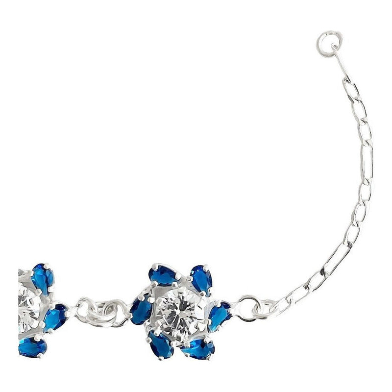 Pulsera Flores Con Zirconias Amor Regalo Plata Ley 925