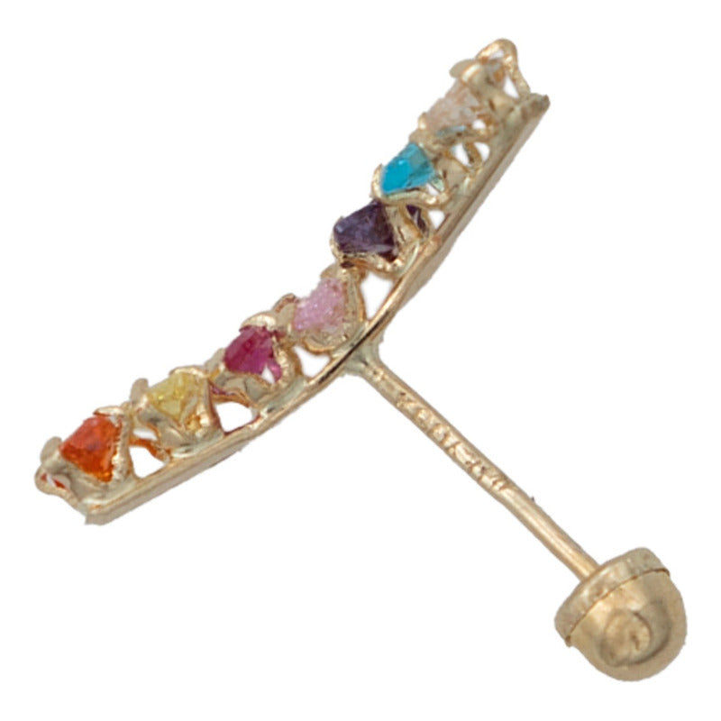 Arete Broquel Lambada Grande 7 Zirconias Marquise Oro 10k