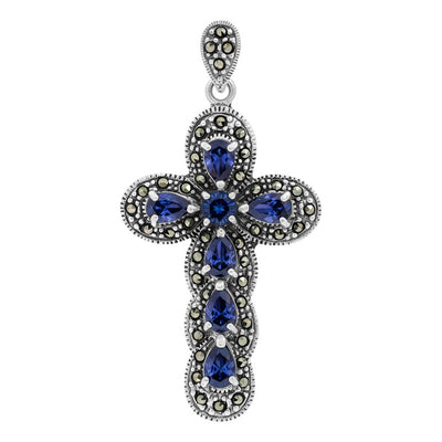 Dije Cruz Grande Rodizada De Plata Ley .925 Zirconias 5.2 Cm - Azul