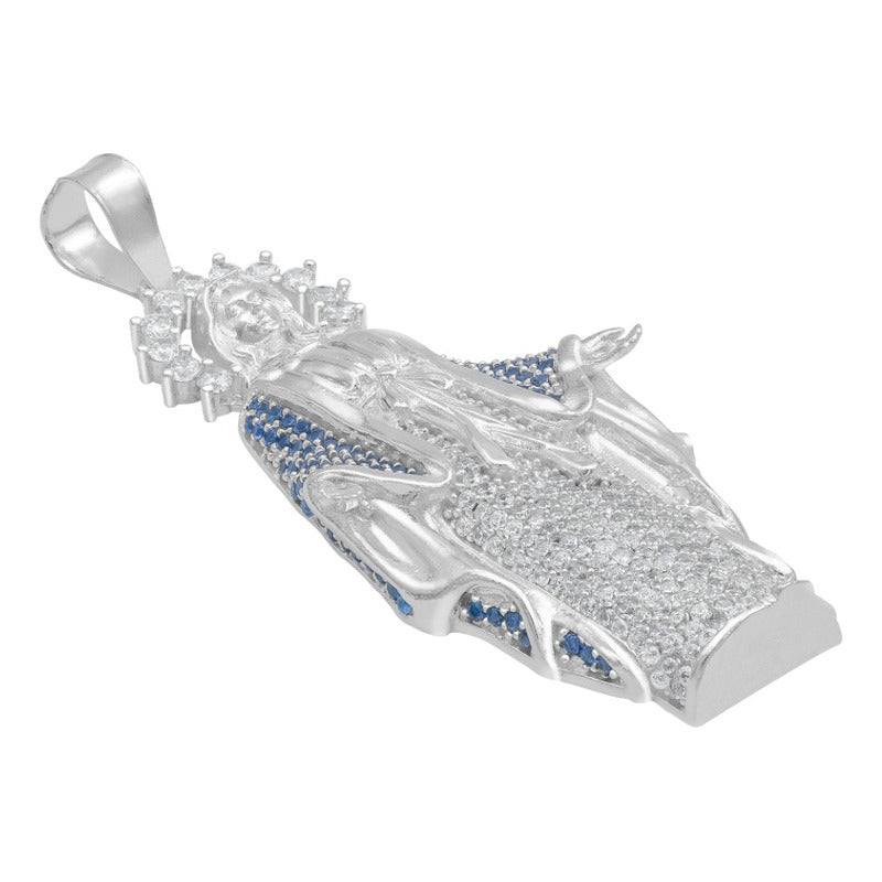 Dije Virgencita Milagrosa Zirconias Fátima Plata 925 5.8 Cm Plateado