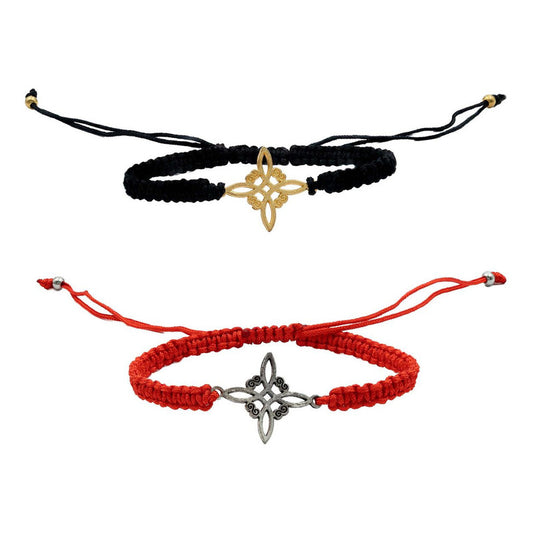 Pack 2 Piezas Pulsera Nudo De Bruja Artesanal Tejido Hilo Color Negro Y Rojo Largo Ajustable