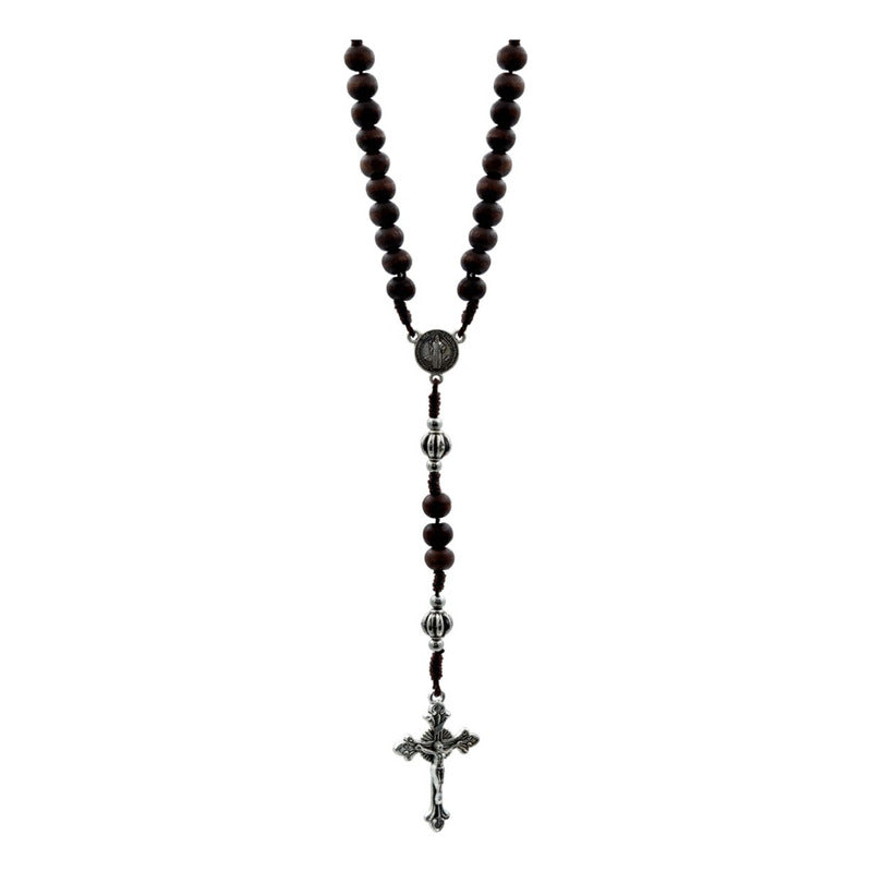 Rosario Católico Madera Con Metal San Benito Cristo Virgen