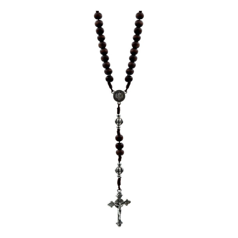 Rosario Católico Madera Con Metal San Benito Cristo Virgen
