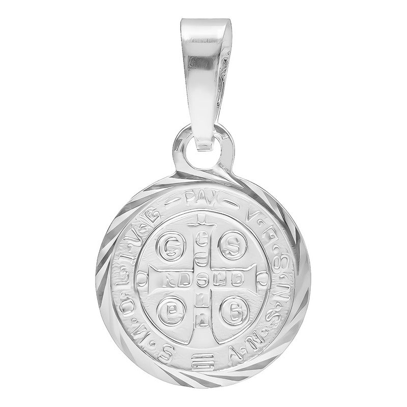 Dije Medalla San Benito Doble Vista Diaman Plata 925 1.7 Cm Plateado