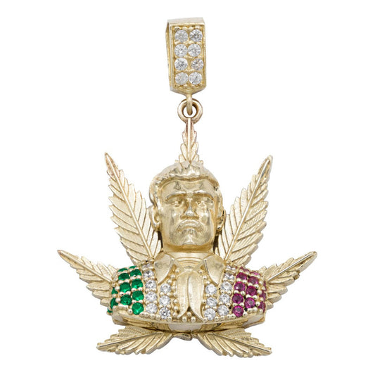 Dije Chico Jesús Malverde Cannabis Zirconias Oro 10k