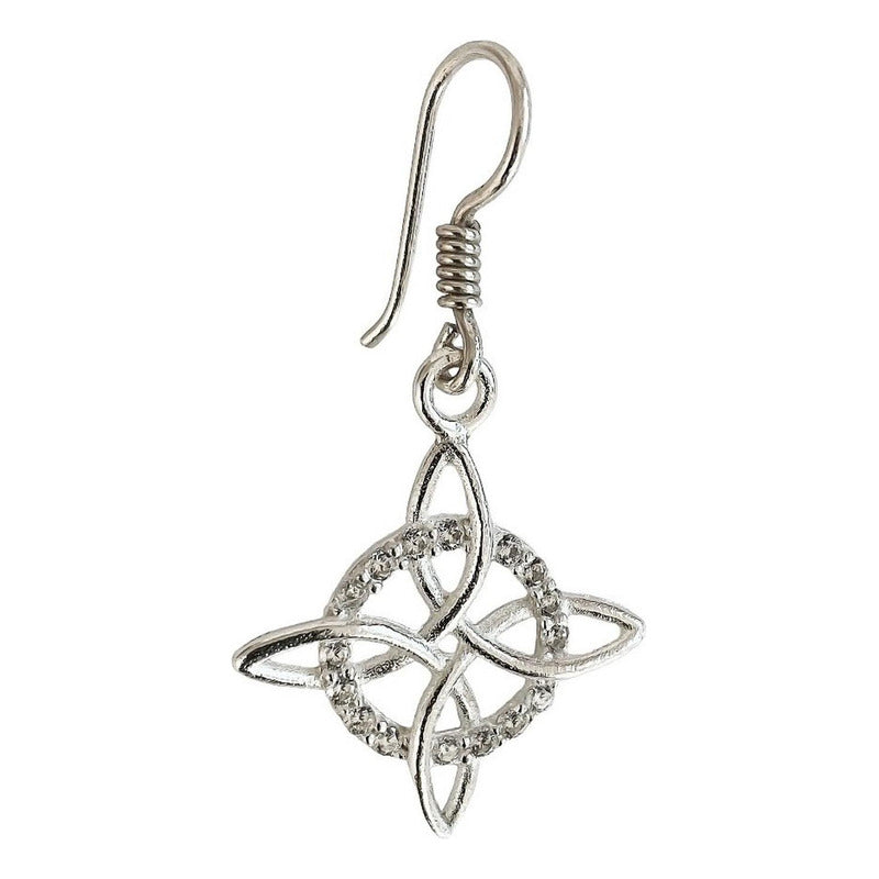 Aretes De Gancho Nudo De Bruja Zirconias Plata Pura Ley S925 Juego Zirconias