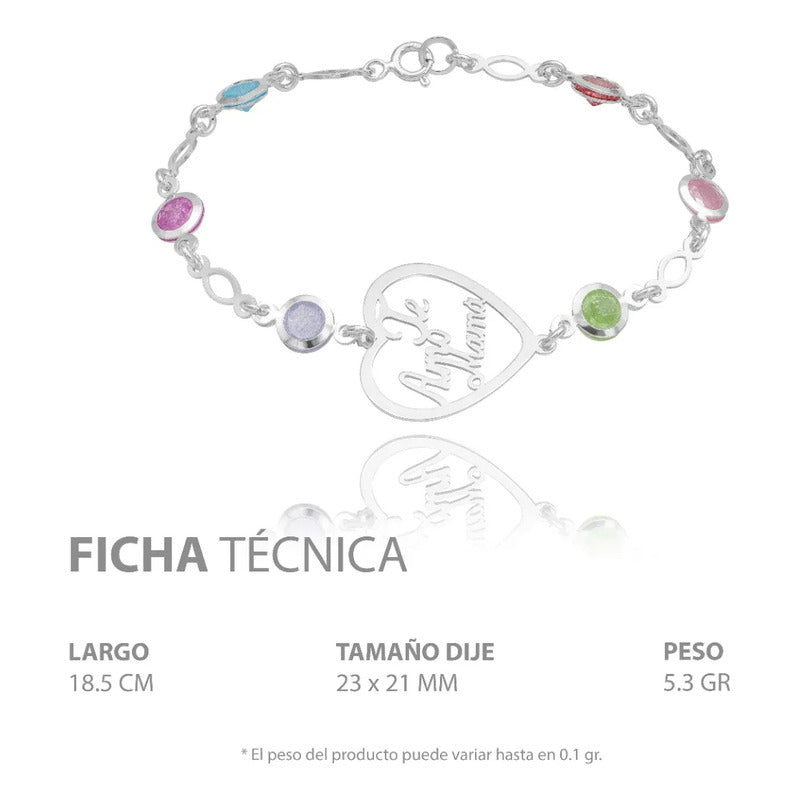 Pulsera Amor Regalo Mamá Madres Piedra Natural Plata Ley 925 Multicolor 6 Cm 18 Cm