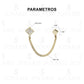 Arete Doble Broquel Cuadro Cadena Zirconias Mujer Oro 10k