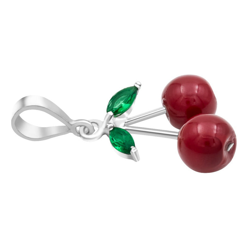 Joyaris Dije Cadena Cereza Plata .925 Mujer Rojo Verde 33mm Plateado