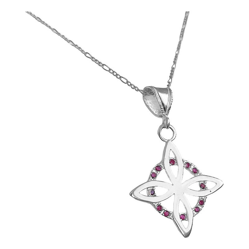 Collar Dije Nudo Bruja Plano Zirconia Flor Estrella Plata925