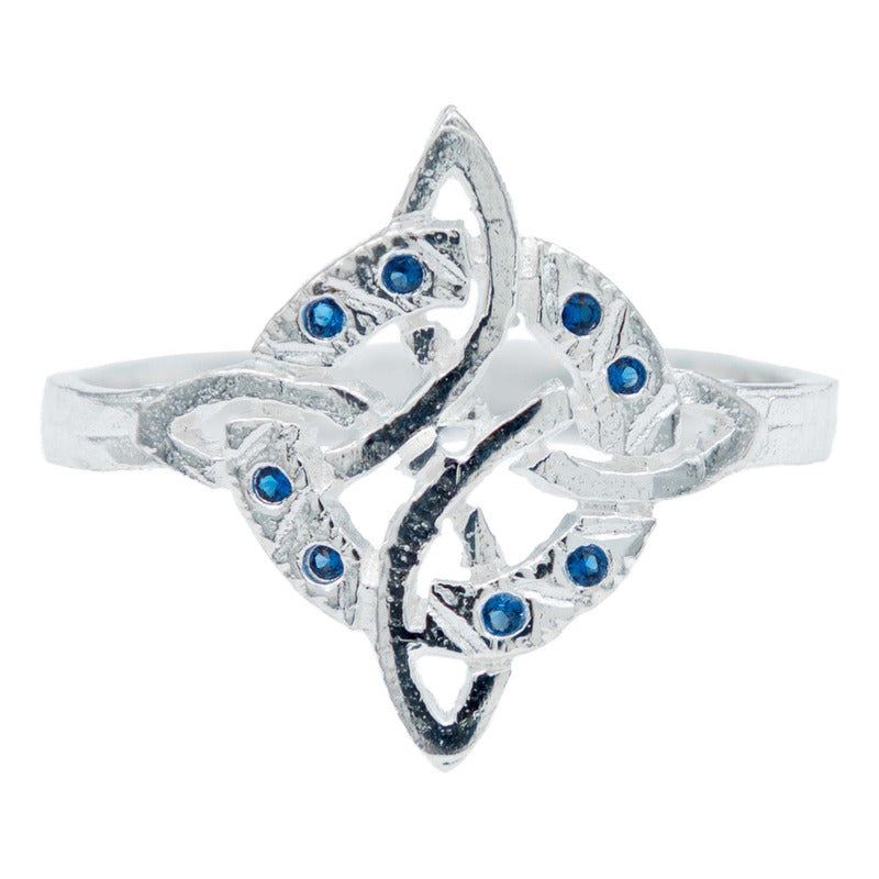 Anillo Diamantado Con Zirconias Nudo Bruja Celta Plata 925