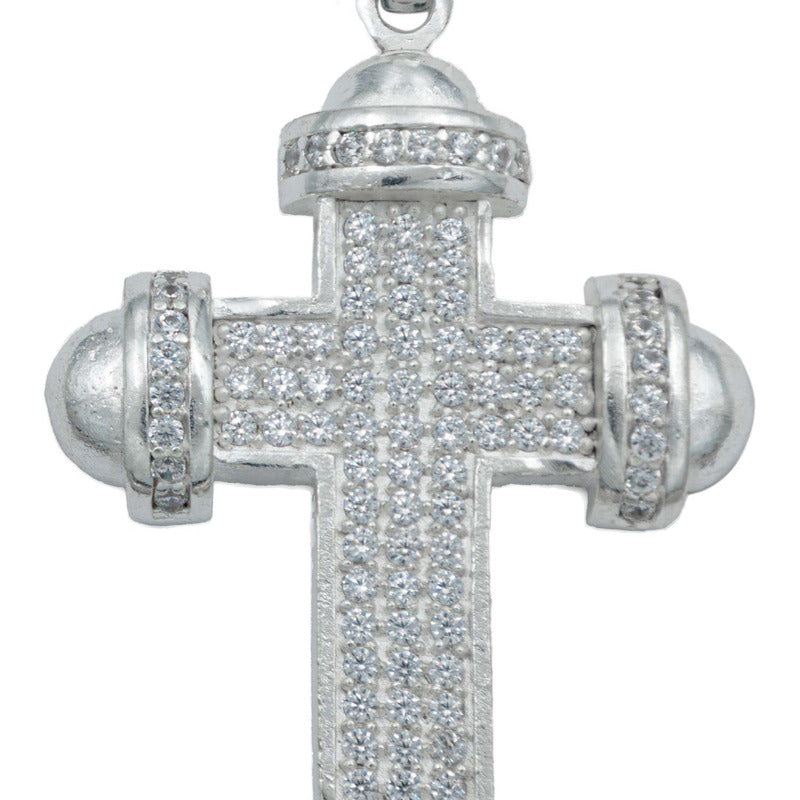 Dije Cruz Punta Redonda Zirconias Hombre Plata 925 5.8 Cm