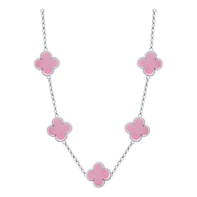 Cadena Con Dijes Trebol Esmaltado Corridos Plata 925 65 Cm