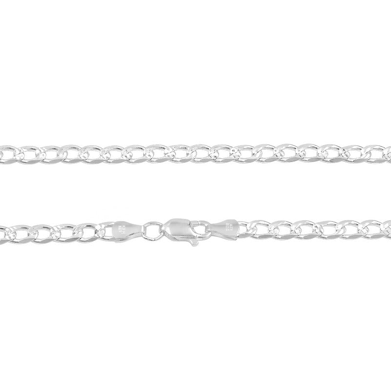 Cadena Cubana Diamantada Barbada Hombre Plata925 45cm X 5mm Plateado