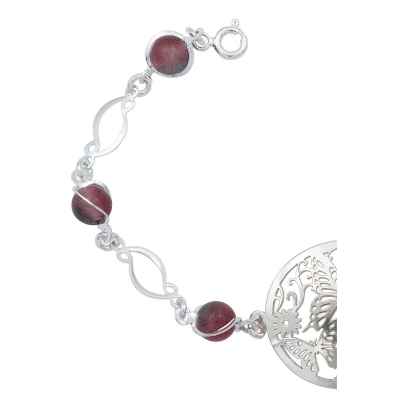 Pulsera Mariposa Flores Piedra Natural Cuarzo Plata 925