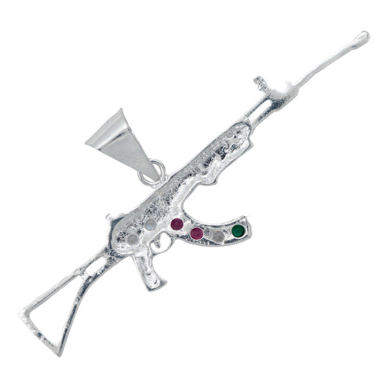 Dije Mediano Rifle Ak 47 Cuerno De Chivo Plata Solida S925