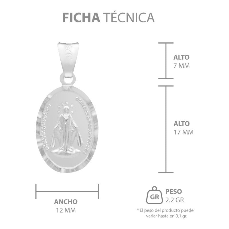 Dije Mate Doble Vista Diamantada Virgen Milagrosa Plata 925