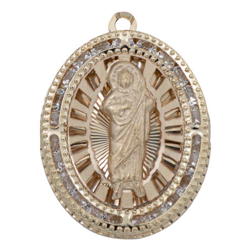 Dije Medalla Mediana San Judas Diamantada Zirconias Oro 10k