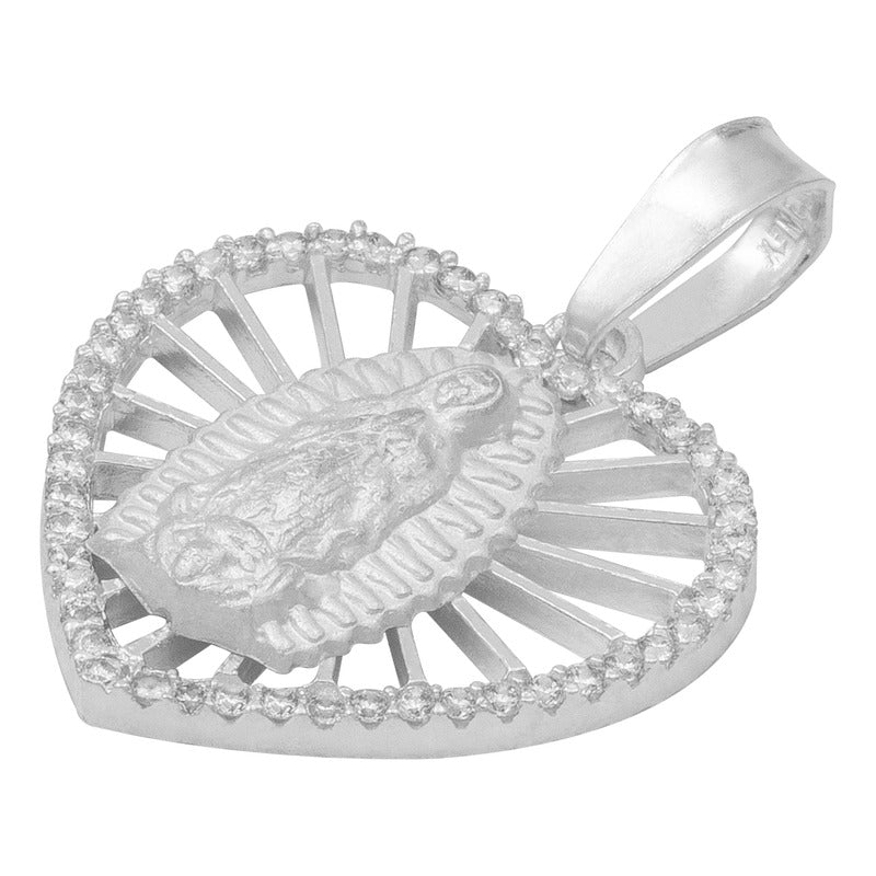 Dije Corazón Virgen Guadalupe Zirconias Amor Mujer Plata 925