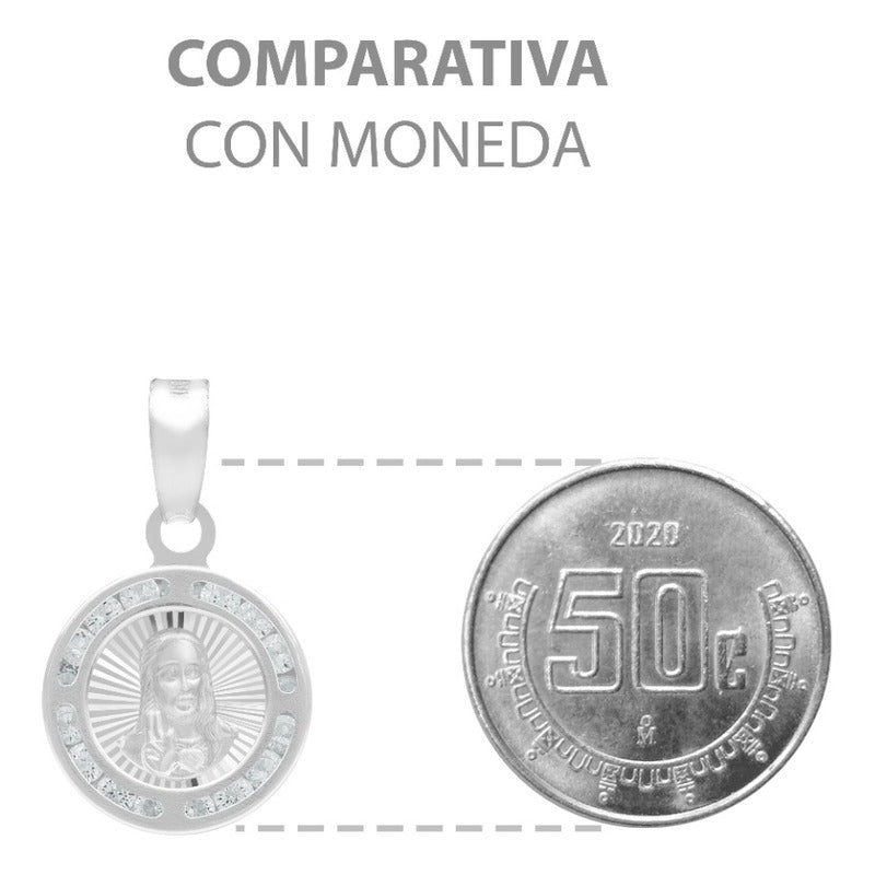 Dije Mini Medalla Bautizo Sagrado Corazón Plata 925 1.2 Cm Blanco