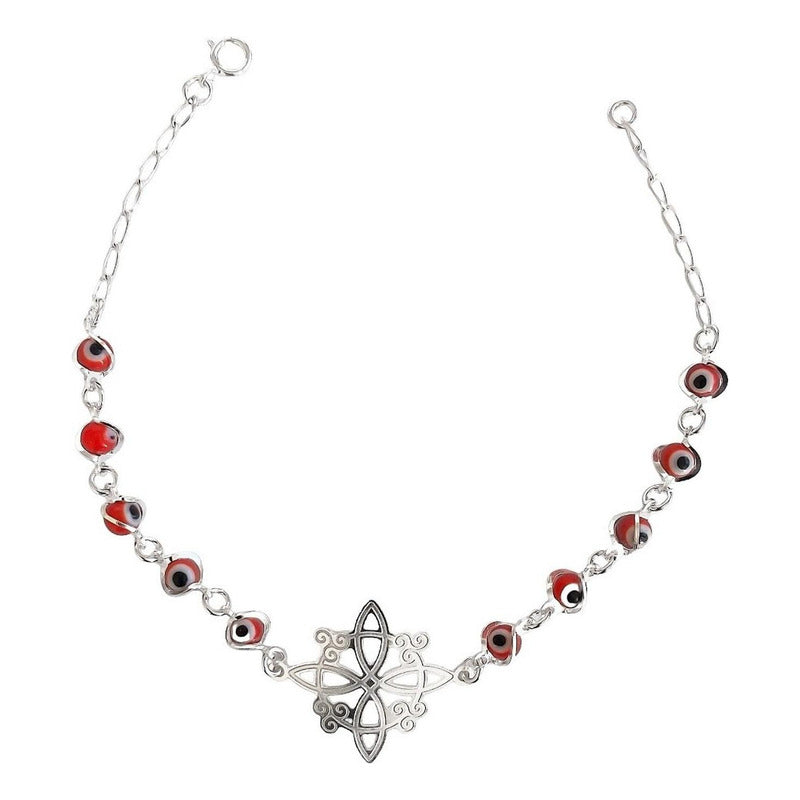 Pulsera Ajustable Nudo De Bruja A Laser Ojo Turco Plata 925