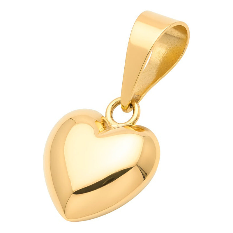 Dije Corazón Inflado Liso Amor Mujer Regalo Oro 10k 1.5 Cm Amarillo