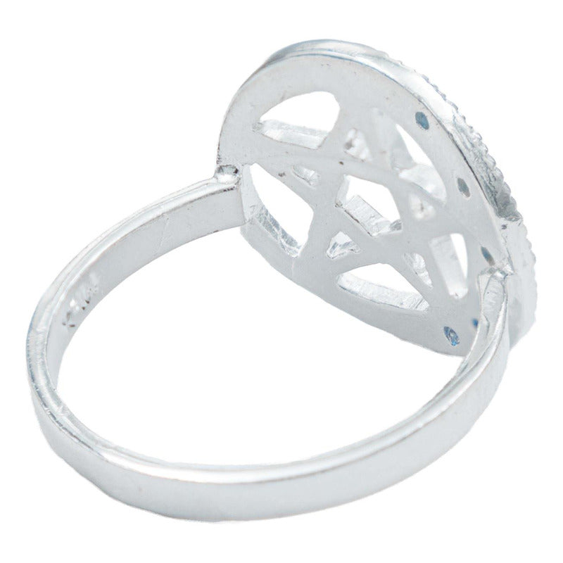Anillo Diamantado Pentagrama Luna Zirconias Plata Ley 925