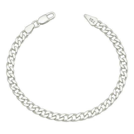 Pulsera Esclava Hombre Mujer Cubana Barbada Plata .925 4 Mm Plateado 6 Cm 18 Cm