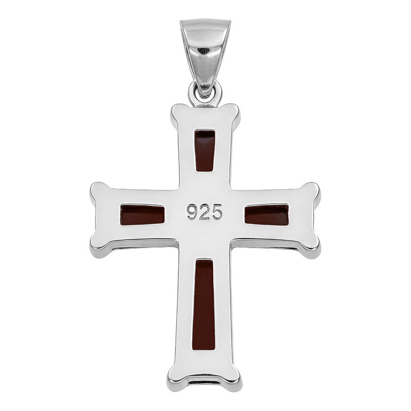 Dije Cruz Fina Rodizada De Plata Ley .925 Zirconias 2.2 Cm Marrón