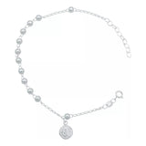 Pulsera Misterio San Benito Bola Lisa 4 Mm Unisex Plata S925 Plateado 6 Cm 18 Cm