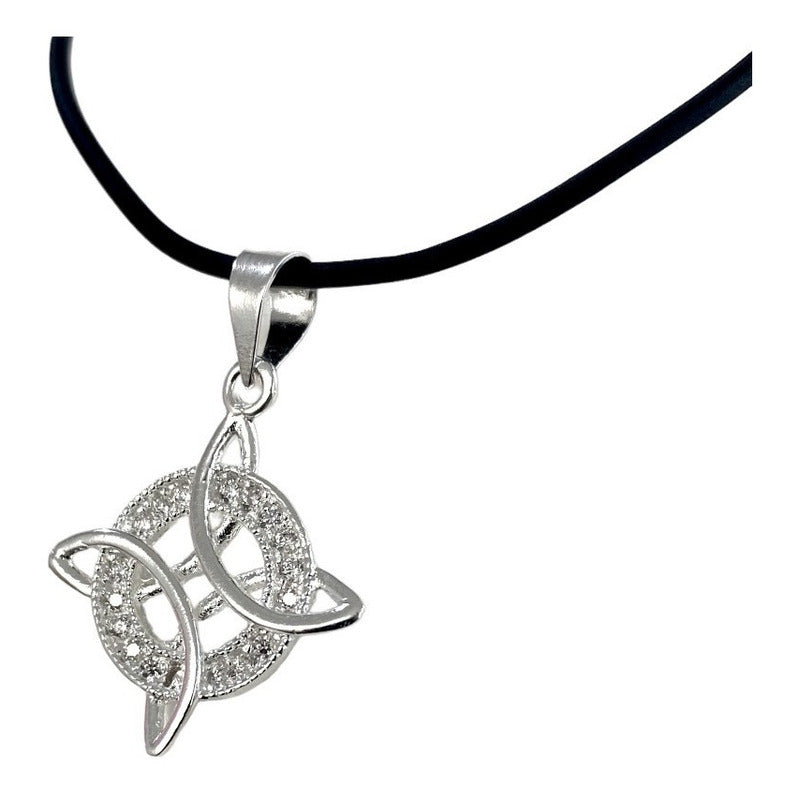Collar De Caucho Ajustable Nudo Bruja Zirconias 2 Plata 925