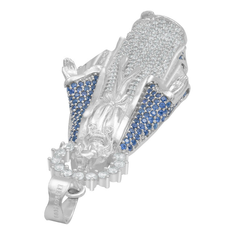 Dije Virgencita Milagrosa Zirconias Fátima Plata 925 5.8 Cm Plateado