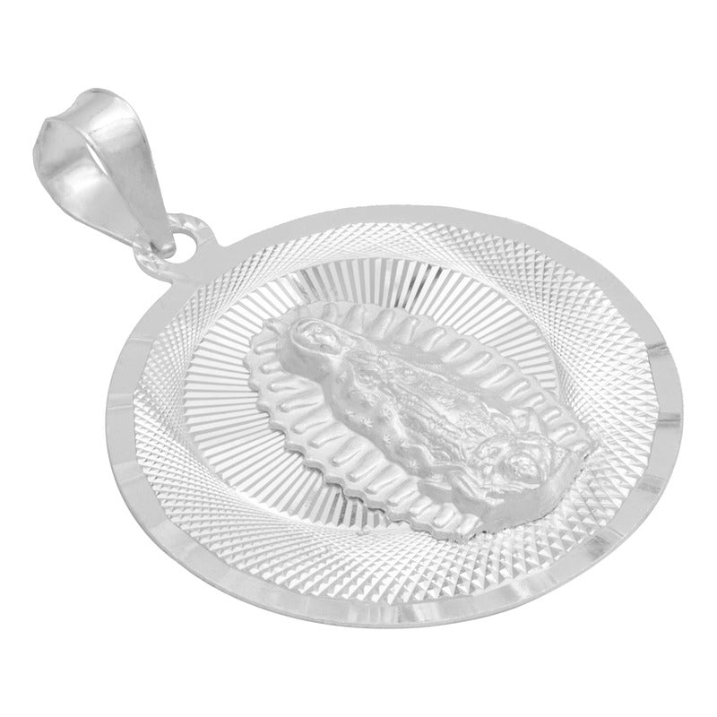 Dije Medalla Diamantada Virgen Guadalupe Plata Ley 925 2 Cm