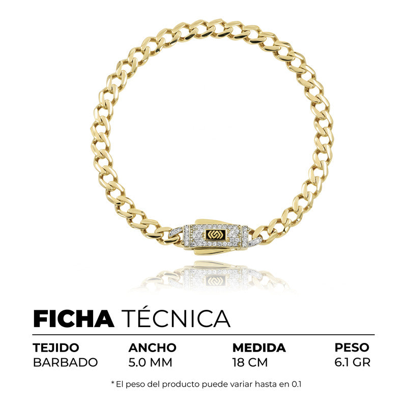 Pulsera Cubana Oro 10k Zirconias Unisex 18 Cm X 5 Mm 6.1g Amarillo 6 Cm 18 Cm