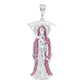 Dije Medalla Grande Santa Muerte Zirconias Plata 925 7.7 Cm - Fucsia