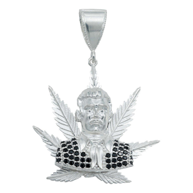 Dije Grande Jesús Malverde Cannabis Zirconias Plata Ley 925
