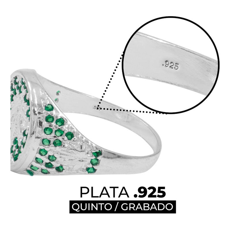 Anillo Marihuana Hoja Cánnabis Planta Plata 925 Hombre 12.5 Verde