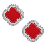 Aretes Grandes Broche Trébol Cuatro Hojas Zirconia Plata 925