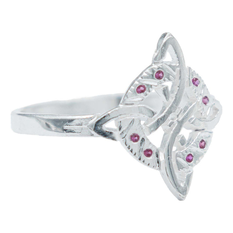 Anillo Diamantado Con Zirconias Nudo Bruja Celta Plata 925