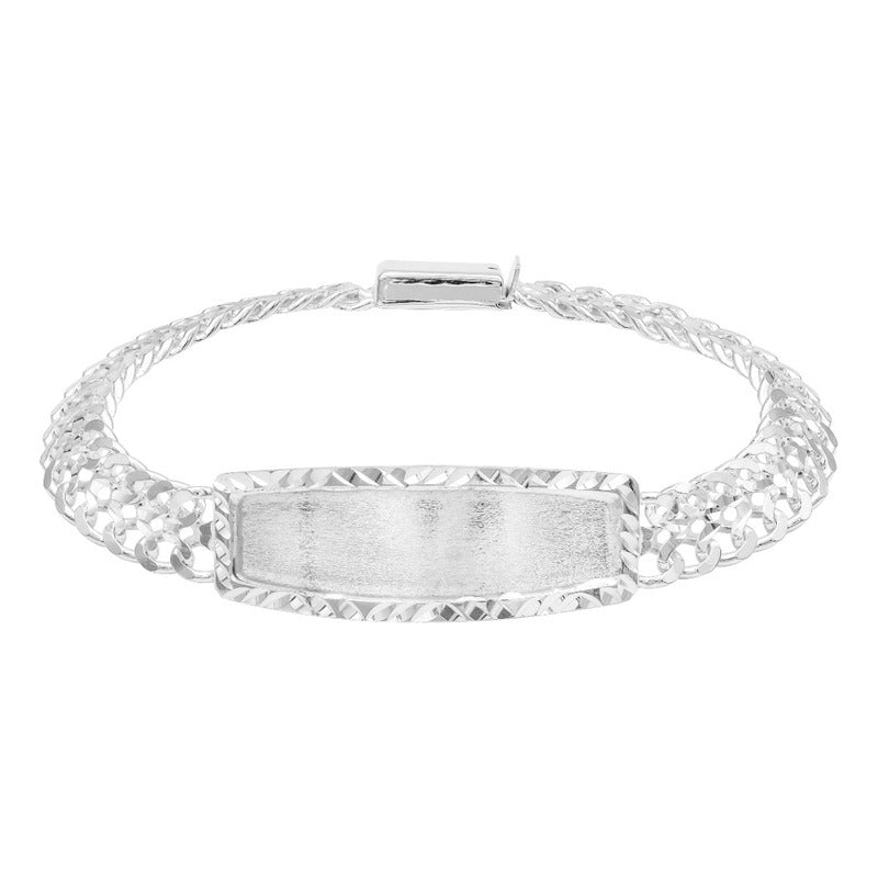 Joyaris Esclava Petatillo Placa Diamantada Plata 925 Hombre Plateado 21 Cm