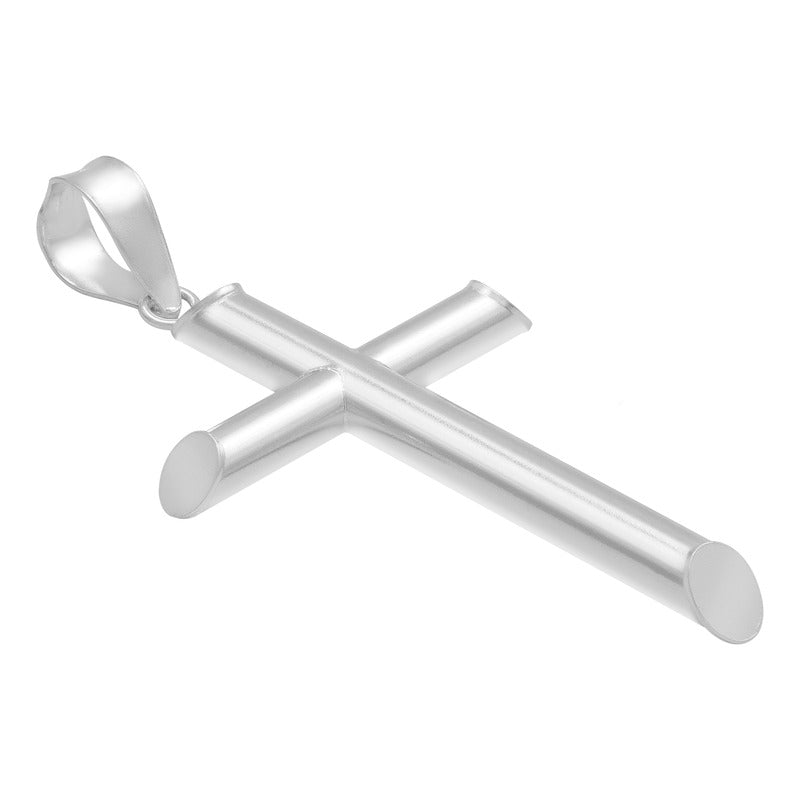 Dije Cruz Tubo Tubular Lisa Sencillo Hombre Plata 925 5 Cm Plateado