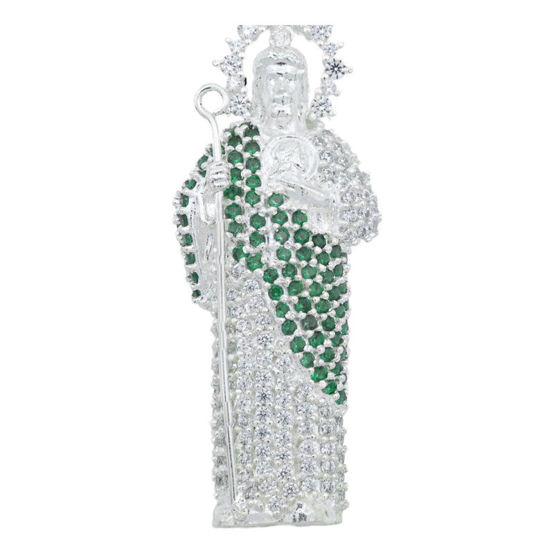 Dije San Judas Mediano Zirconias Plata Ley 925 5.3 Cm