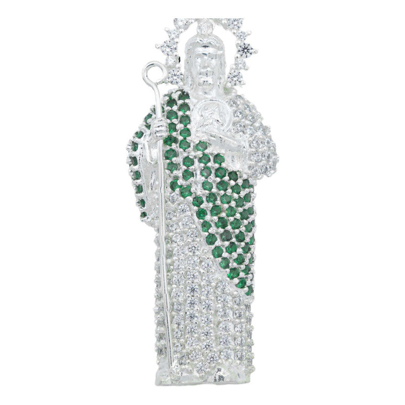 Dije San Judas Grande Zirconias Plata Ley 925 6.2 Cm