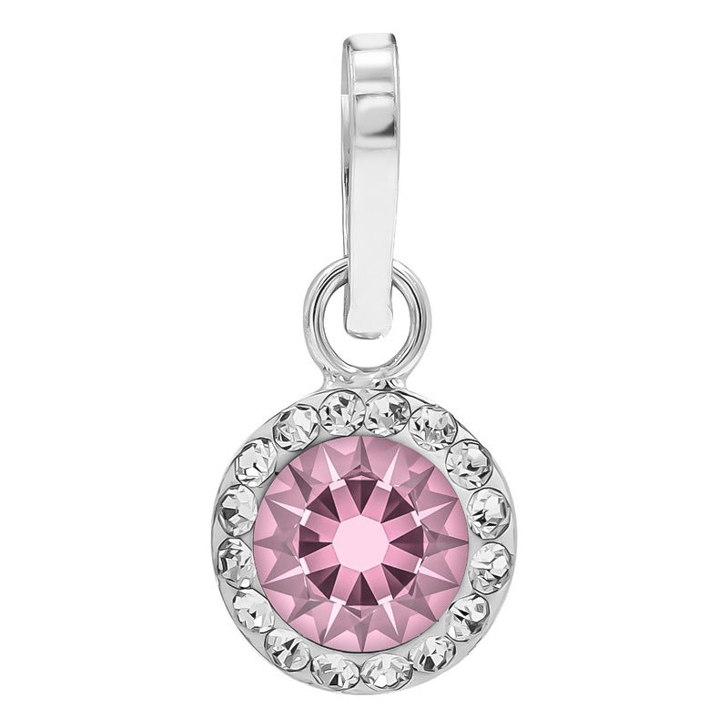 Juego Dije Aretes Plata 925 Con Cristales Zirconias 1.5 Cm Rosa