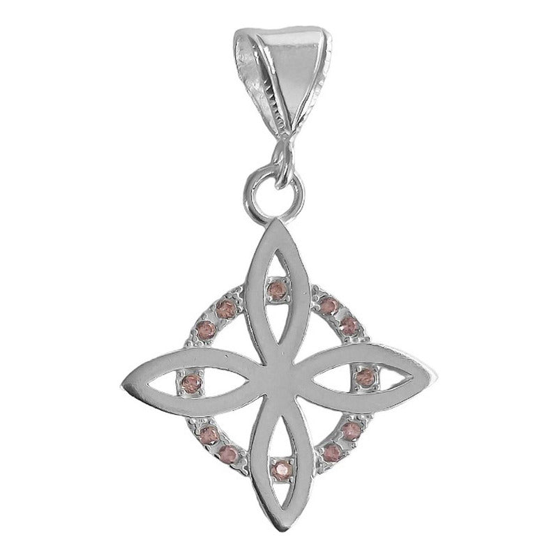 Collar Dije Nudo Bruja Plano Zirconia Flor Estrella Plata925