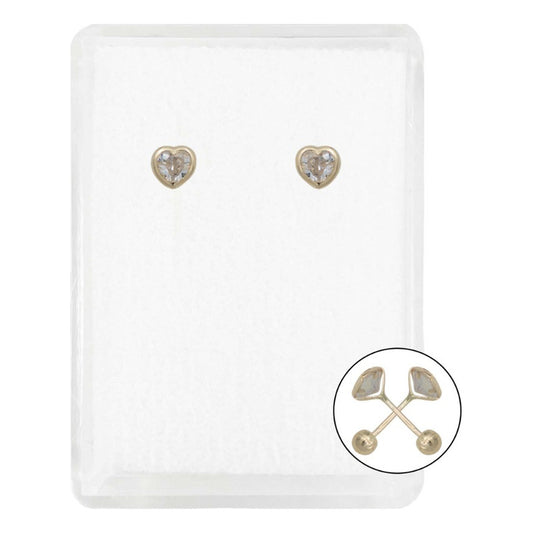Arete Broquel Corazón Lisa Zirconia Amor Regalo Oro 10k 3 Mm