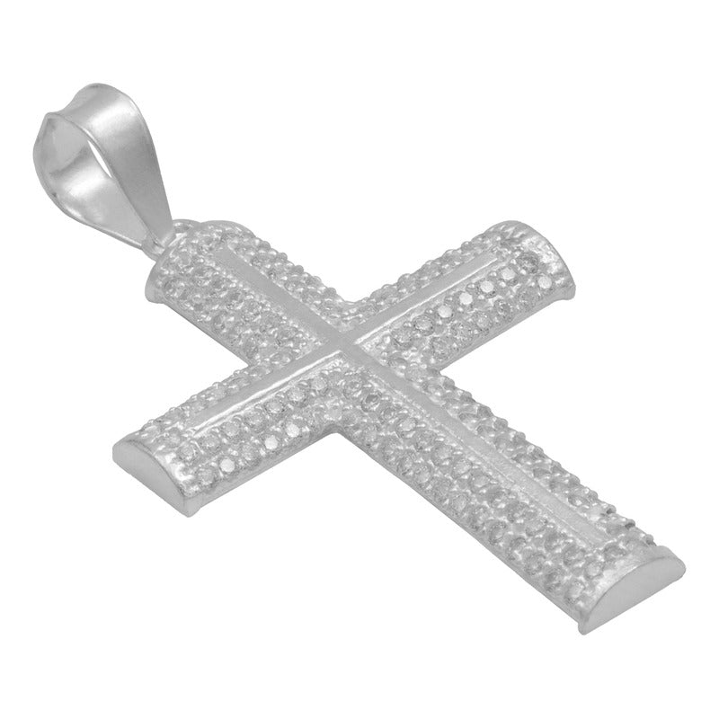 Dije Cruz Elevada Zirconias Hombre Regalo Plata 925 4.6 Cm Plateado